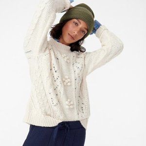 J. Crew Cable-knit Pointelle Sweater With Popcorn Flowers Cream Size Medium